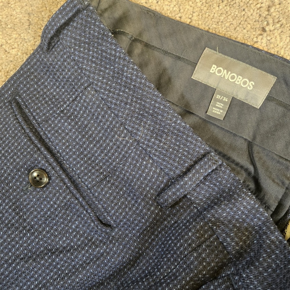 Bonobos Pants Mens 31X34 Blue Pin Stripe Italian Comero Wool Trousers